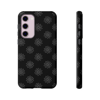 Black Daisy Floral Phone Case – Slim Protective Tough Case for Iphone, Samsung Galaxy and Pixel
