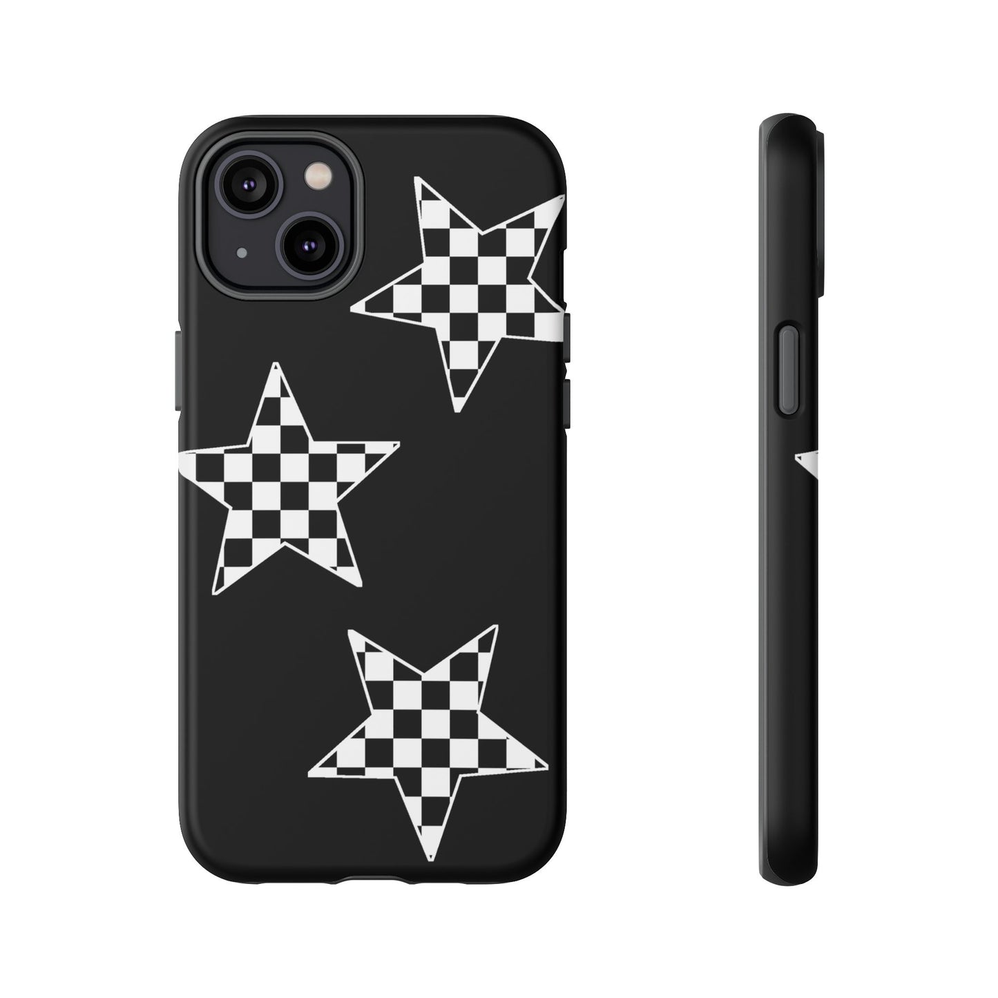 Checkered Star Tough Phone Case – Black Retro Graphic Protective Cover for Iphone, Samsung Galaxy and Pixel