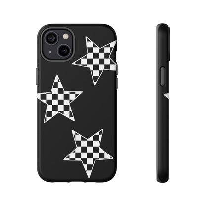 Checkered Star Tough Phone Case – Black Retro Graphic Protective Cover for Iphone, Samsung Galaxy and Pixel