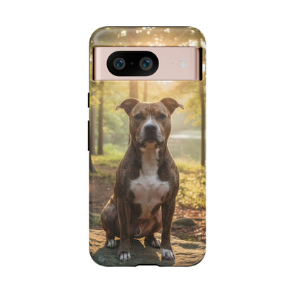 Pitbull Portrait Phone Case | Dog Lover Tough Case, Sunset Forest