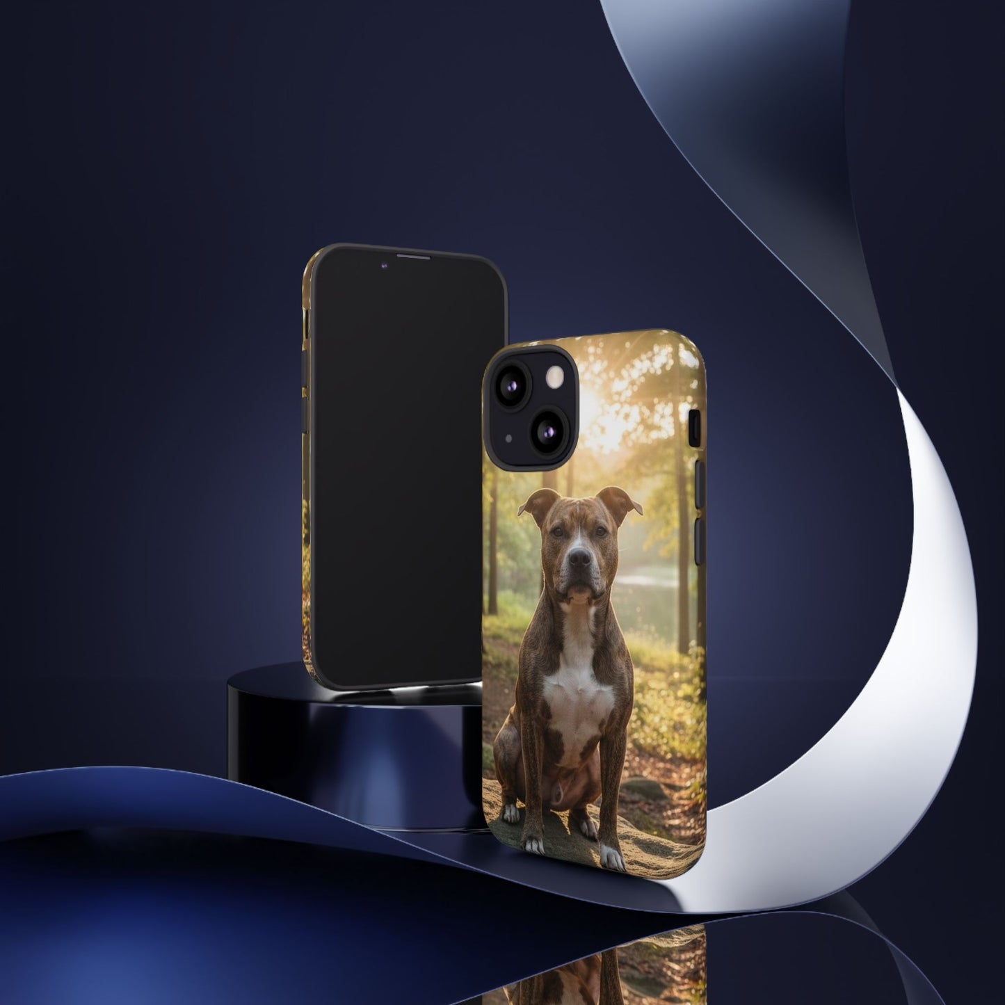 Pitbull Portrait Phone Case | Dog Lover Tough Case, Sunset Forest
