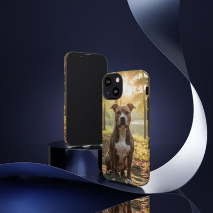 Pitbull Portrait Phone Case | Dog Lover Tough Case, Sunset Forest