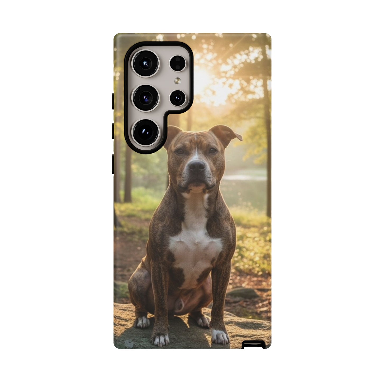 Pitbull Portrait Phone Case | Dog Lover Tough Case, Sunset Forest