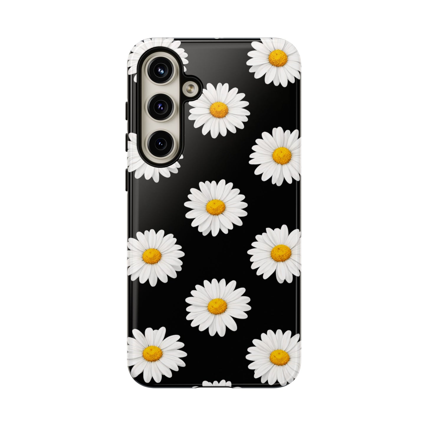 Black Daisy Floral Tough Phone Case – Cute Protective Cover for Iphone, Samsung Galaxy and Pixel