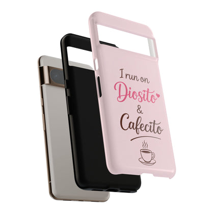 I Run on Diosito y Cafecito Phone Case, Pink Aesthetic Latina Faith Coffee Case, Girly Protective iPhone Samsung Cover