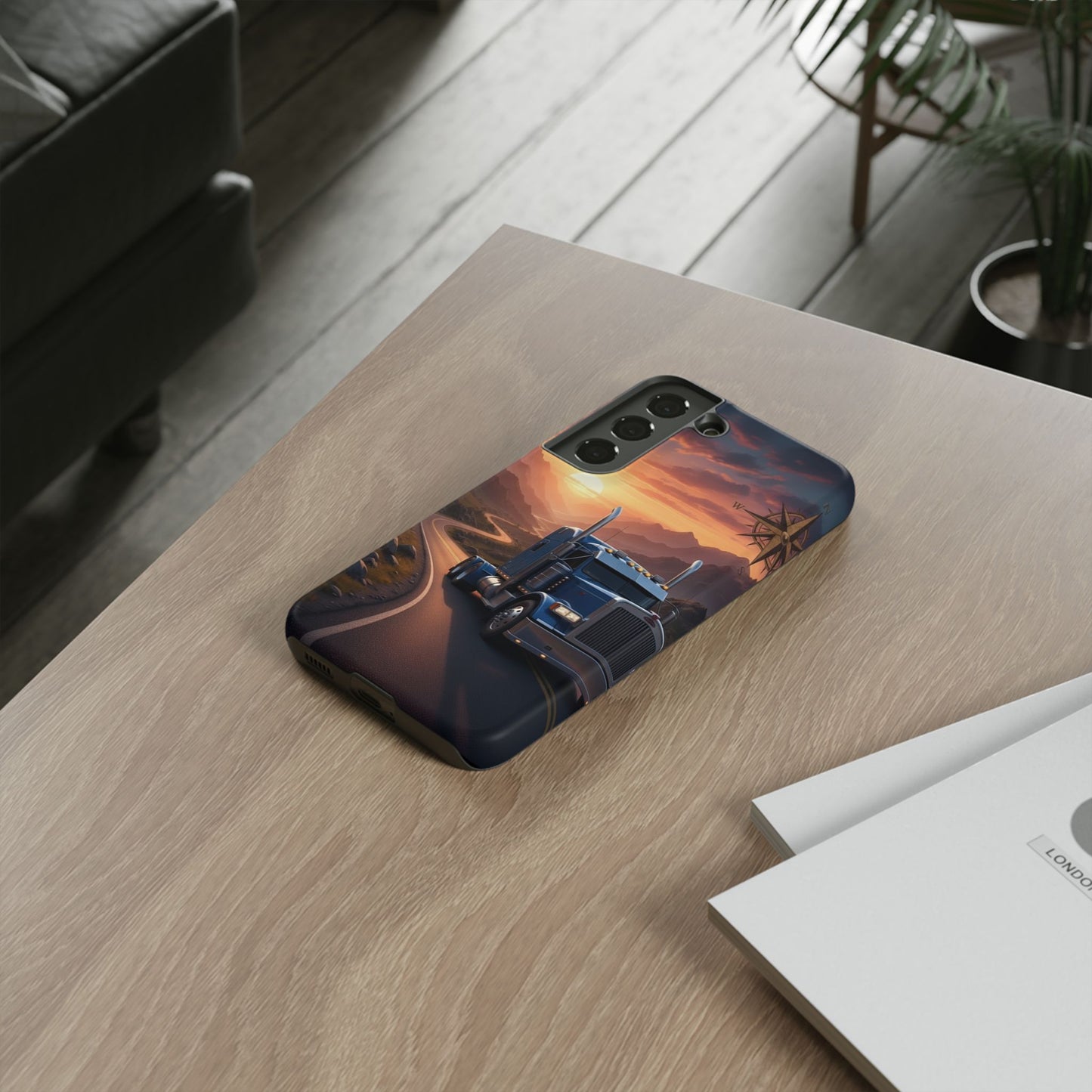 Semi Truck Sunset Phone Case | Trucker Gift | Diesel Truck Highway Road iPhone & Samsung Tough Protective Case