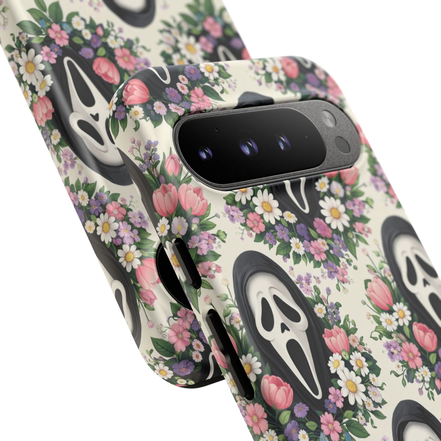 Floral Ghost Face Aesthetic Phone Case – Cute Spooky Tough Cover