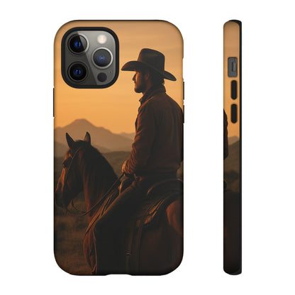 Western Cowboy Sunset Phone Case | Horse Rider Desert Aesthetic Tough Protective Case