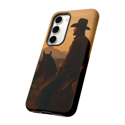 Western Cowboy Sunset Phone Case | Horse Rider Desert Aesthetic Tough Protective Case