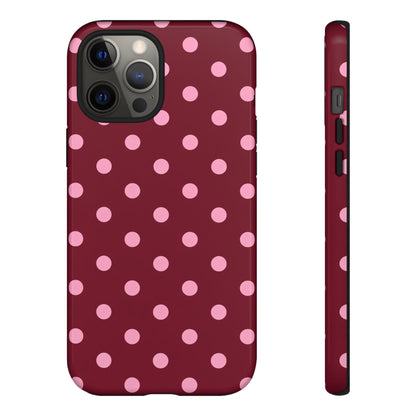 Pink Polka Dot Phone Case – Cute Aesthetic Tough Protective Phone Cover for Iphone, Samsung Galaxy and Pixel