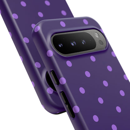 Purple Polka Dot Tough Phone Case – Cute Stylish Durable Protective Cover for Iphone, Samsung Galaxy and Pixel
