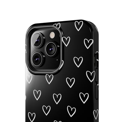 Doodle Heart Phone Case – Minimal Black & White Heart Pattern | Tough Protective Case
