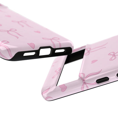 Pink Bow Heart Aesthetic Phone Case – Coquette Cute Tough Cover