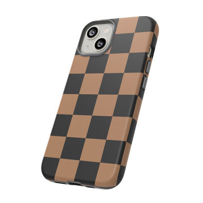 Brown Checkered Phone Case | Aesthetic Checkerboard iPhone & Samsung Tough Case
