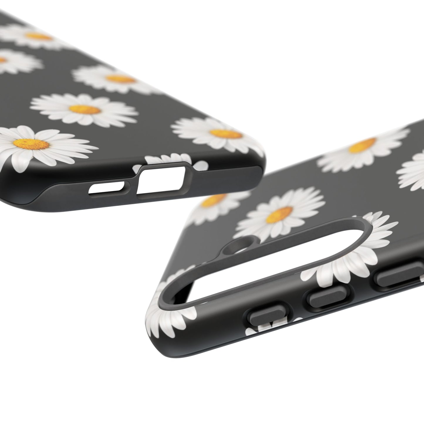 Black Daisy Floral Tough Phone Case – Cute Protective Cover for Iphone, Samsung Galaxy and Pixel
