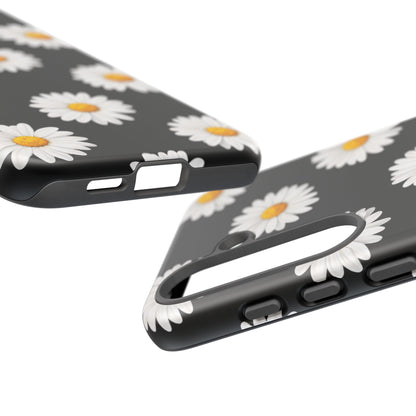 Black Daisy Floral Tough Phone Case – Cute Protective Cover for Iphone, Samsung Galaxy and Pixel