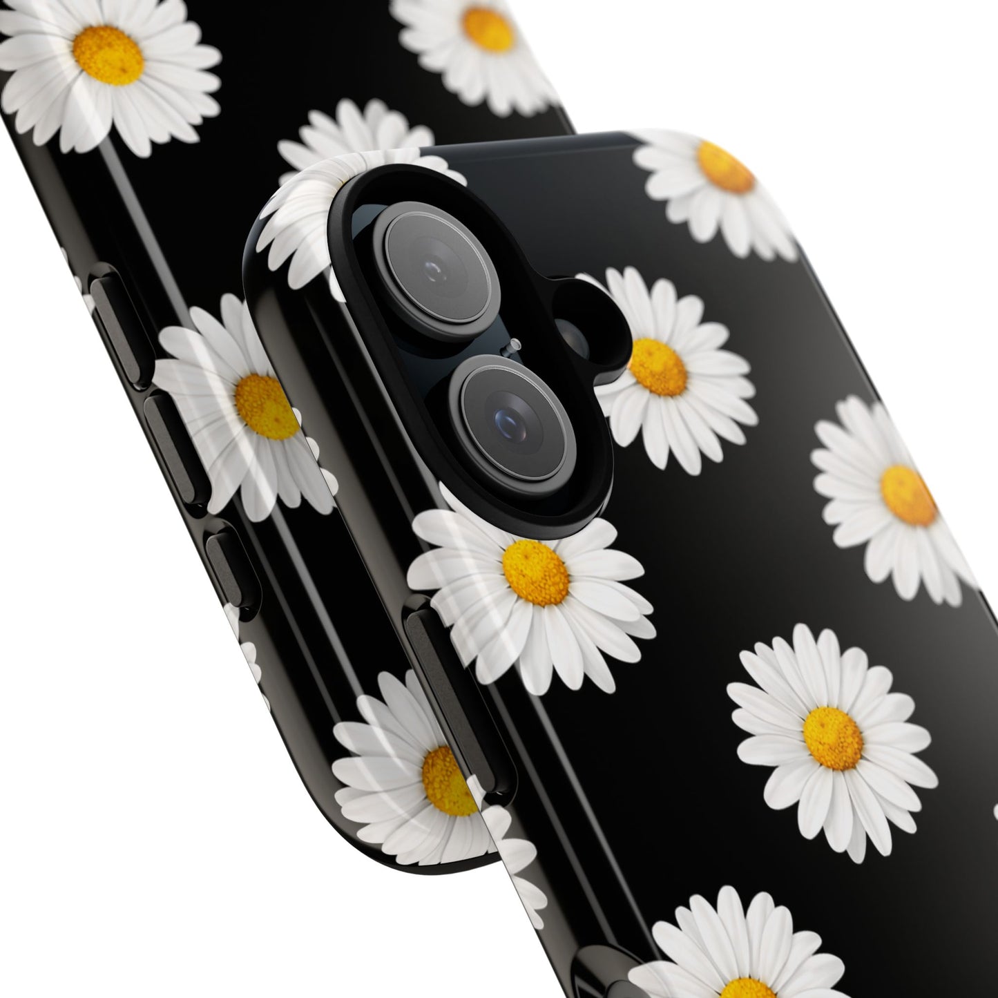 Black Daisy Floral Tough Phone Case – Cute Protective Cover for Iphone, Samsung Galaxy and Pixel