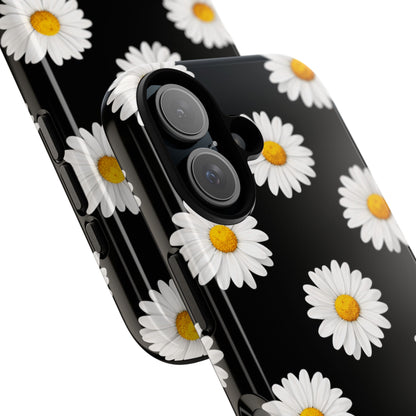 Black Daisy Floral Tough Phone Case – Cute Protective Cover for Iphone, Samsung Galaxy and Pixel
