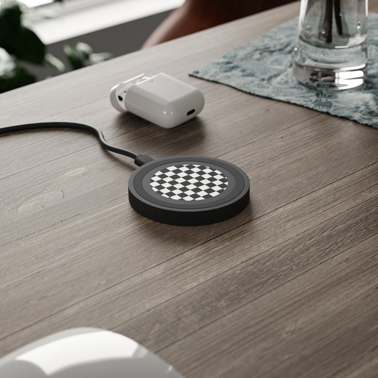 Wireless Charging Pad — Black & White Checkered Qi Charger