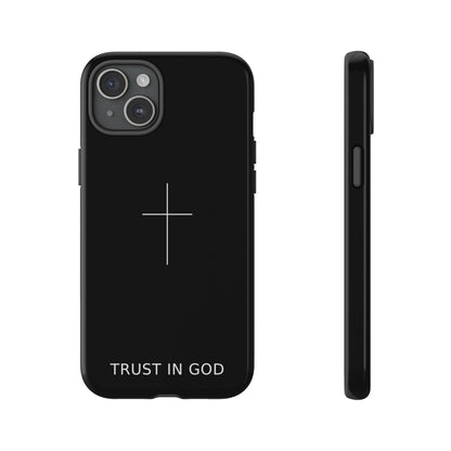Trust in God Phone Case Minimal Cross Christian Black Tough Cover