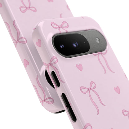 Pink Bow Heart Aesthetic Phone Case – Coquette Cute Tough Cover