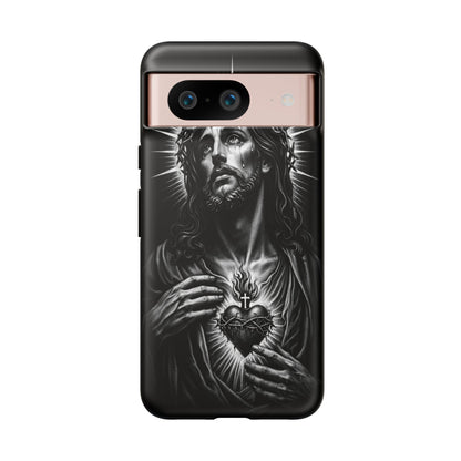 Jesus Sacred Heart Phone Case Black White Christian Faith Aesthetic