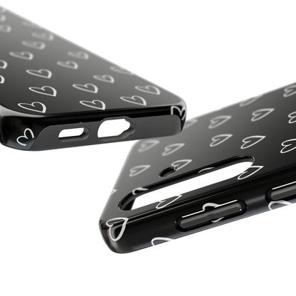 Doodle Heart Phone Case – Minimal Black & White Heart Pattern | Tough Protective Case