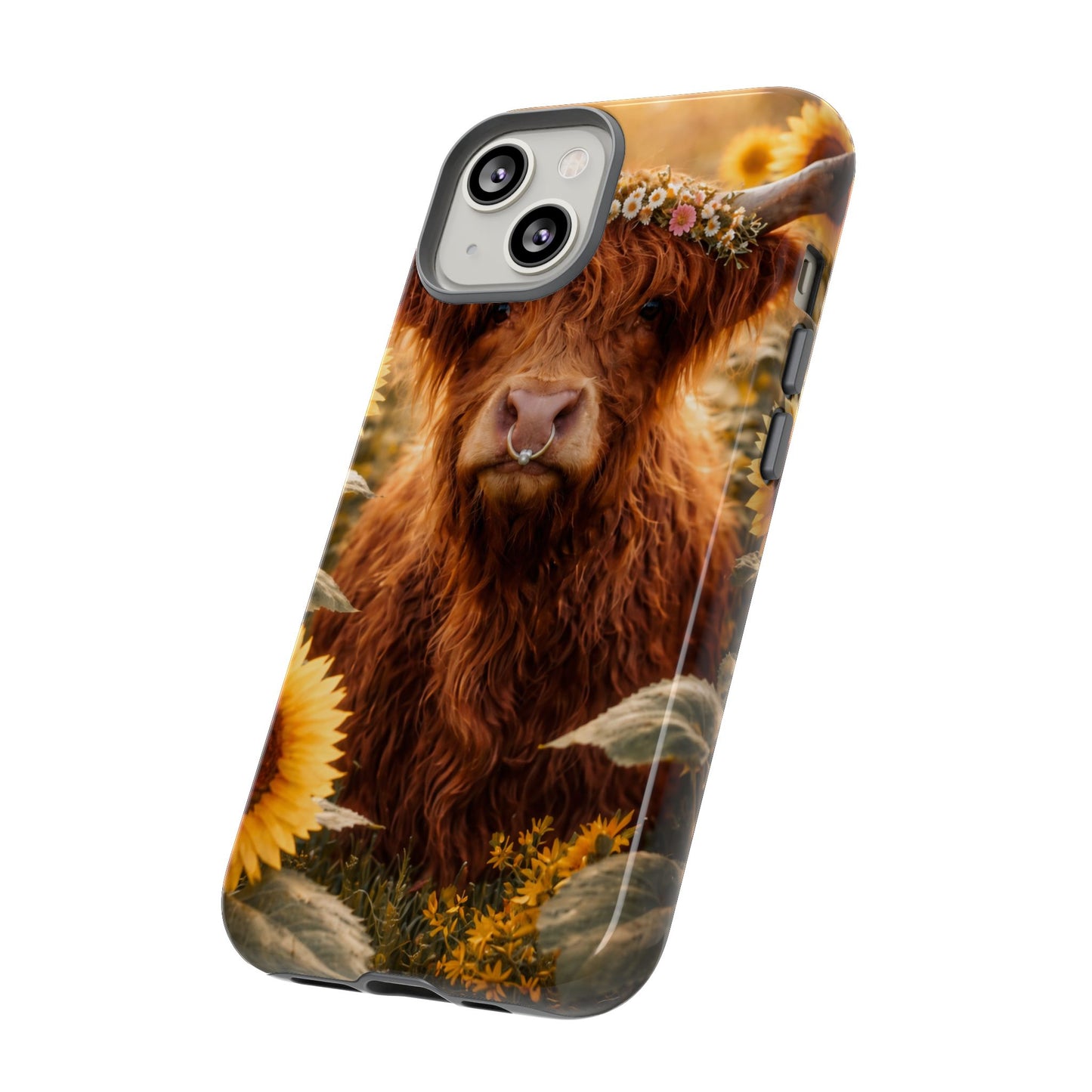 Highland Cow Sunflower Phone Case | Floral Farmhouse iPhone, Samsung Galaxy and Pixel Cover