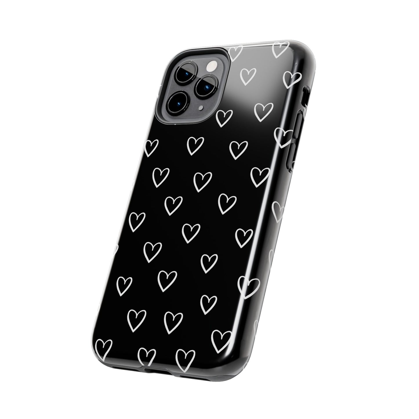 Doodle Heart Phone Case – Minimal Black & White Heart Pattern | Tough Protective Case