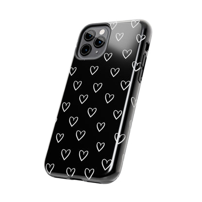Doodle Heart Phone Case – Minimal Black & White Heart Pattern | Tough Protective Case