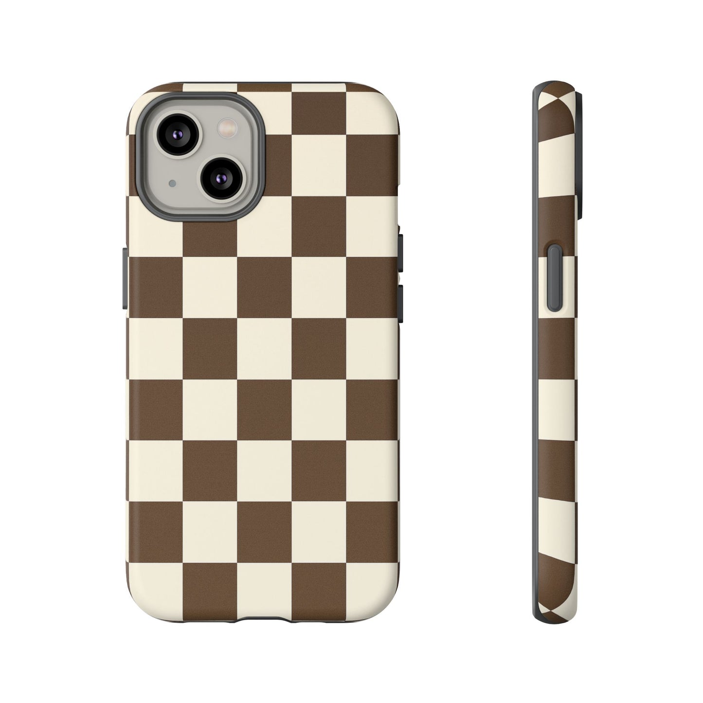 Mocha Checkerboard Phone Case | Neutral Aesthetic Checkered iPhone & Samsung Tough Case