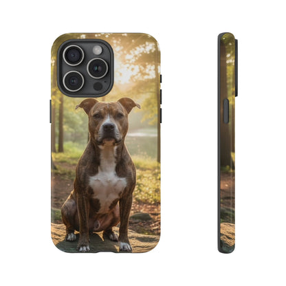 Pitbull Portrait Phone Case | Dog Lover Tough Case, Sunset Forest
