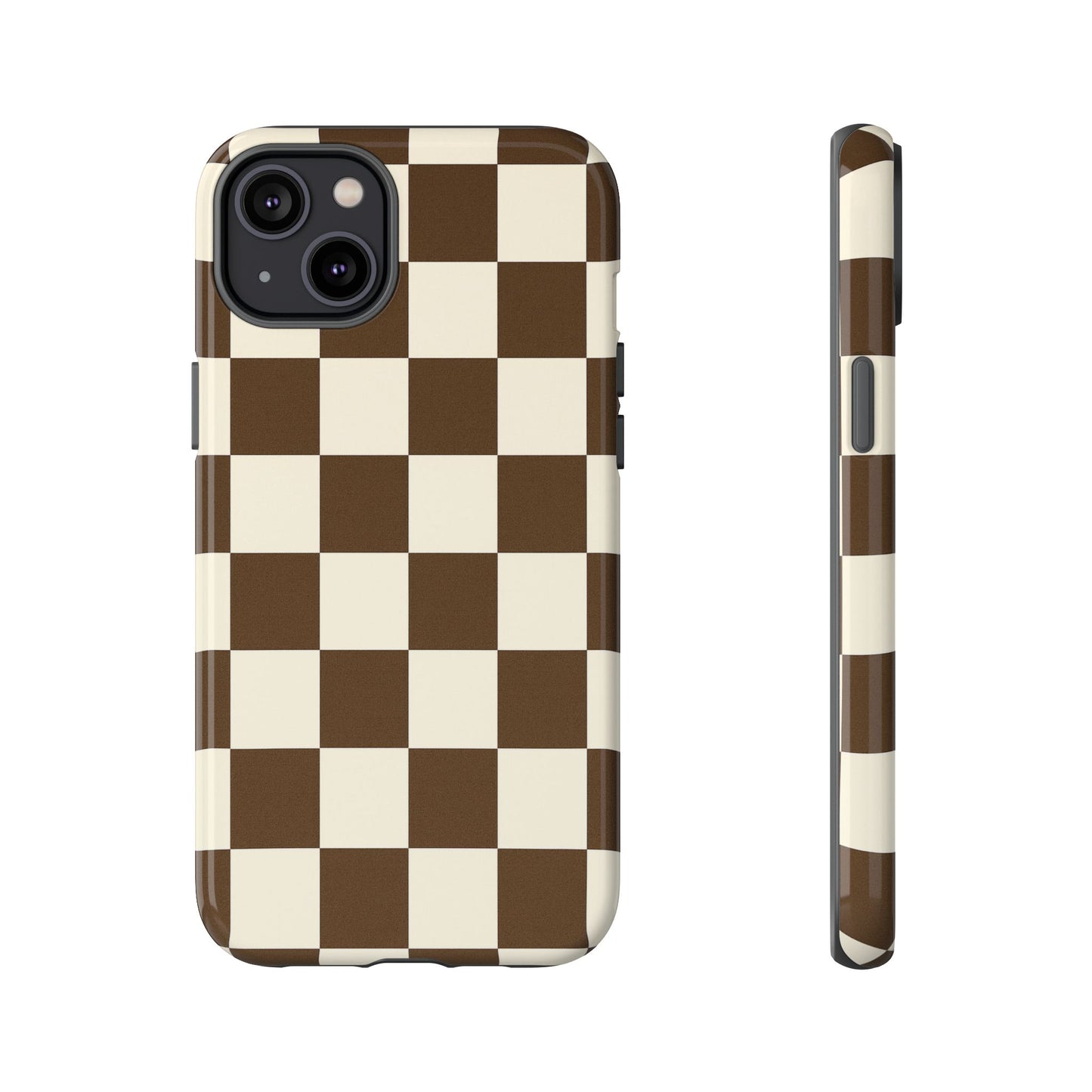Mocha Checkerboard Phone Case | Neutral Aesthetic Tough Case