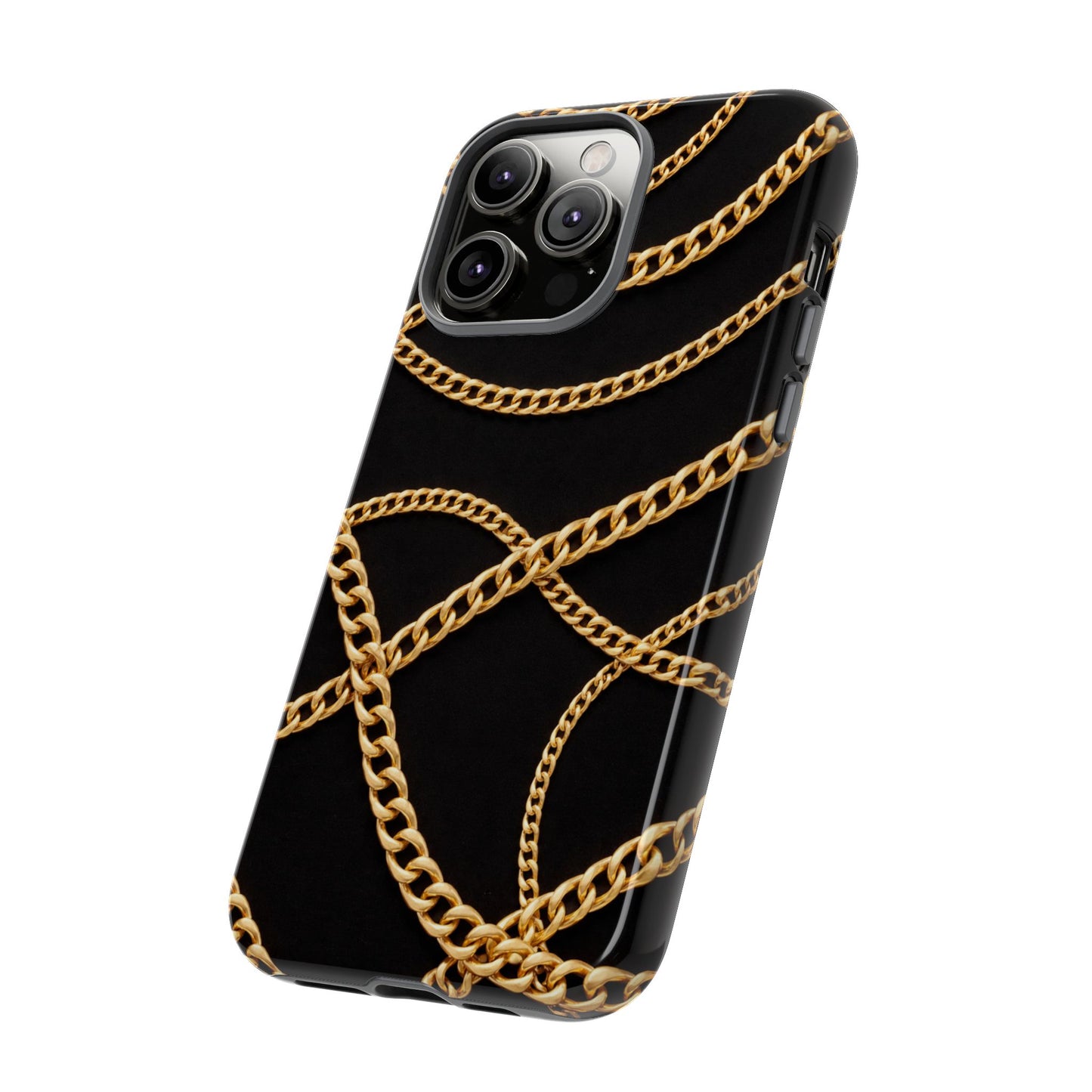 Luxury Gold Chain Phone Case – Black Designer Style Tough Protective Cover for Iphone, Samsung Galaxy and Pixel