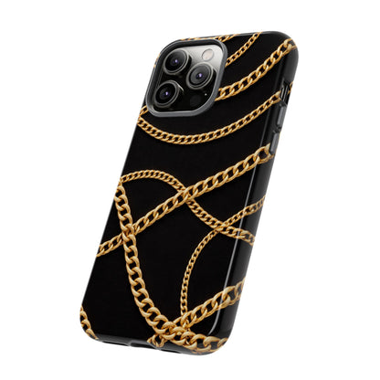 Luxury Gold Chain Phone Case – Black Designer Style Tough Protective Cover for Iphone, Samsung Galaxy and Pixel