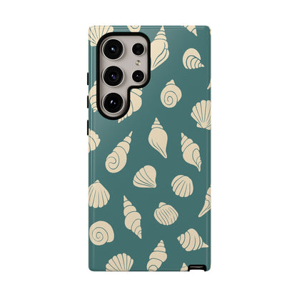 Seashell Pattern Phone Case | Teal Coastal Shells Tough Case for Iphone, Samsung Galaxy and Pixel