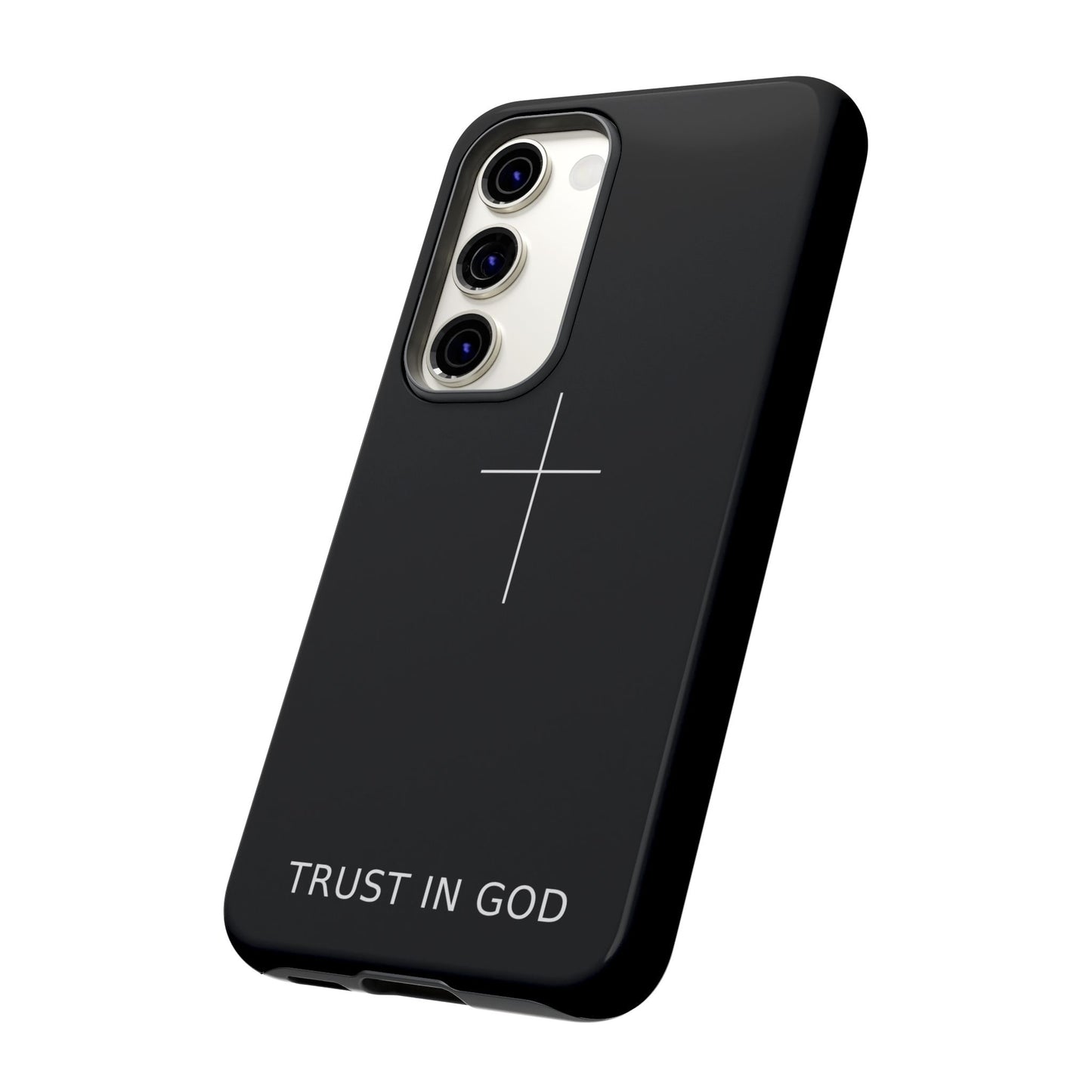 Trust in God Phone Case Minimal Cross Christian Black Tough Cover