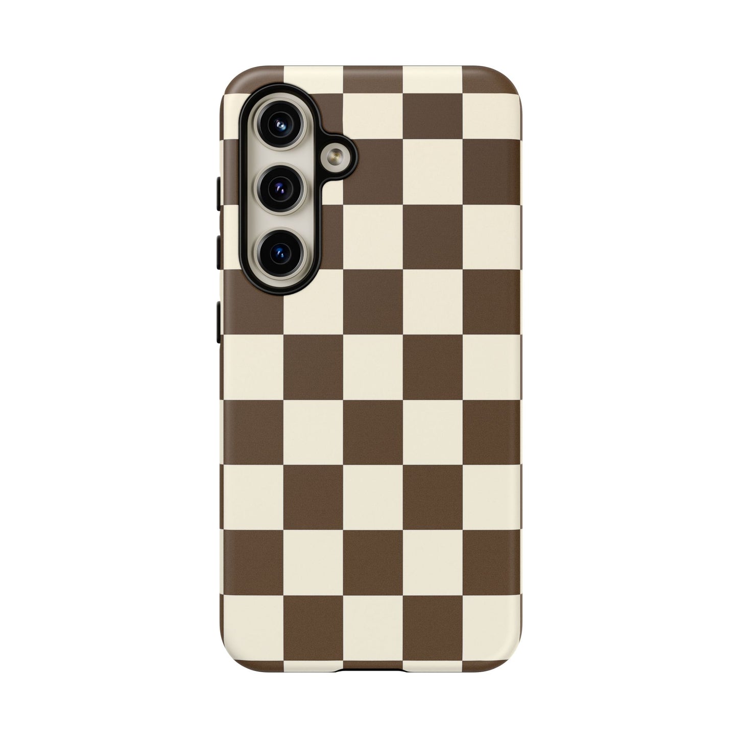 Mocha Checkerboard Phone Case | Neutral Aesthetic Checkered iPhone & Samsung Tough Case