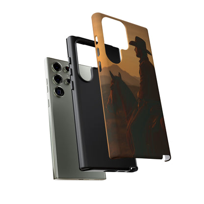 Western Cowboy Sunset Phone Case | Horse Rider Desert Aesthetic Tough Protective Case