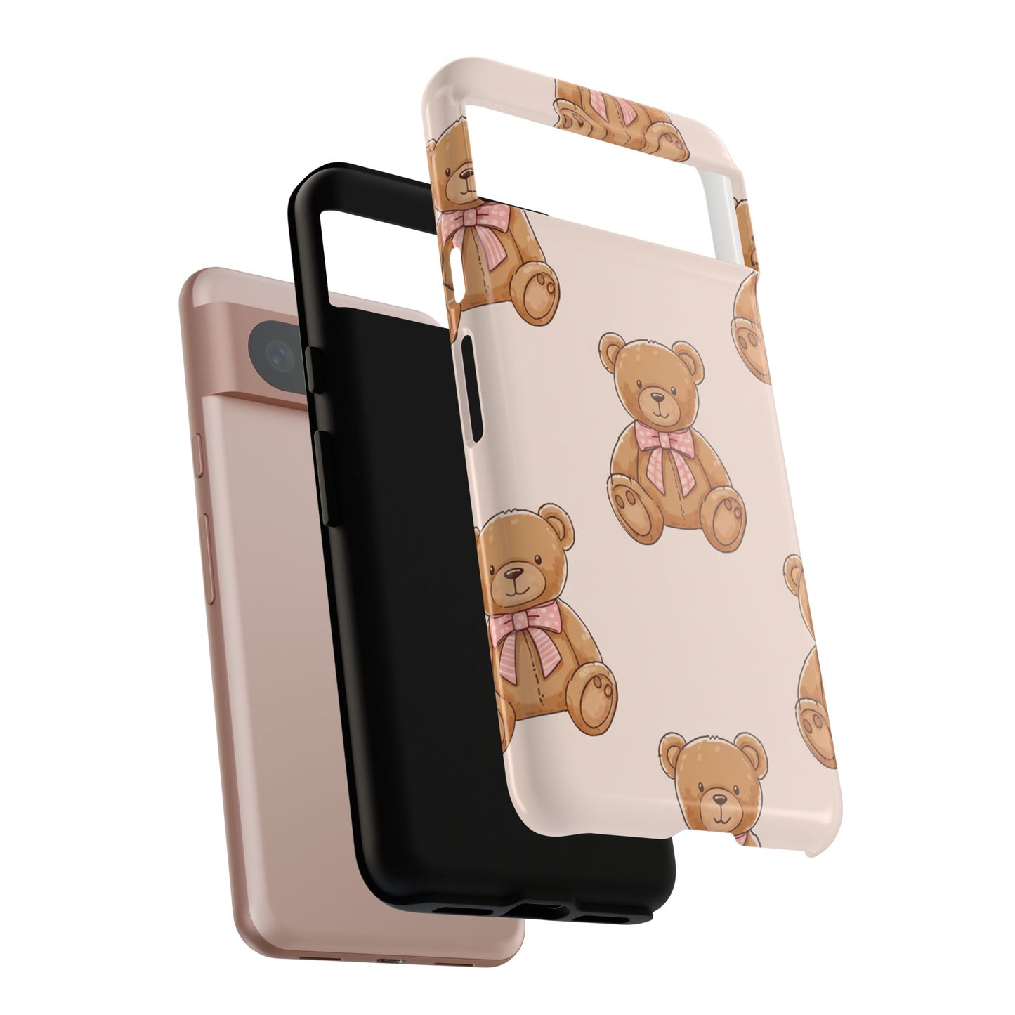 Teddy Bear Phone Case | Cute Coquette Aesthetic Pink Bear Pattern Case | Kawaii Soft Girl iPhone & Samsung Tough Protective Case