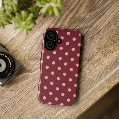 Pink Polka Dot Phone Case – Cute Aesthetic Tough Protective Phone Cover for Iphone, Samsung Galaxy and Pixel