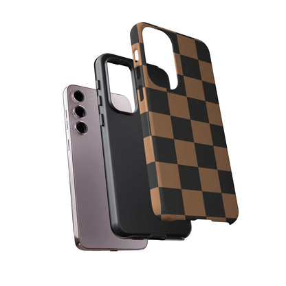 Brown Checkered Phone Case | Aesthetic Checkerboard iPhone & Samsung Tough Case