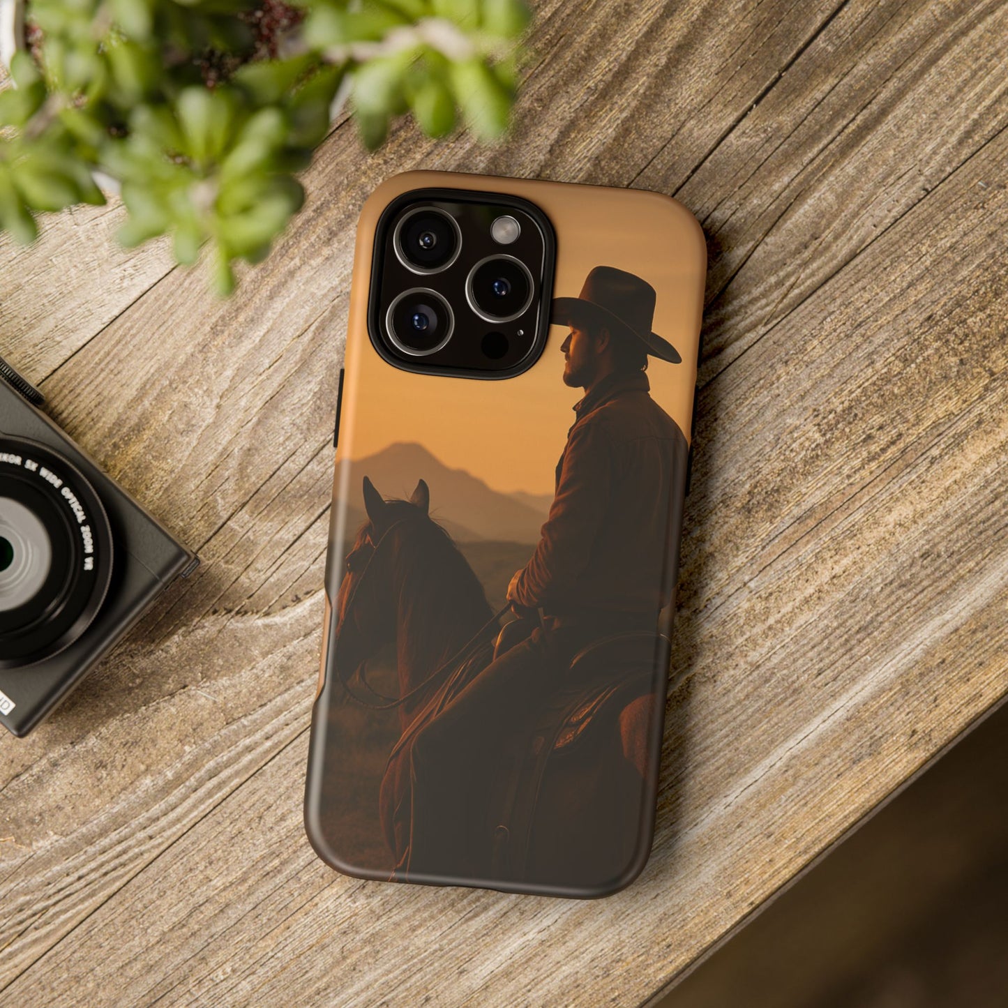 Western Cowboy Sunset Phone Case | Horse Rider Desert Aesthetic Tough Protective Case