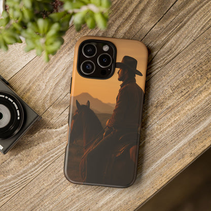 Western Cowboy Sunset Phone Case | Horse Rider Desert Aesthetic Tough Protective Case