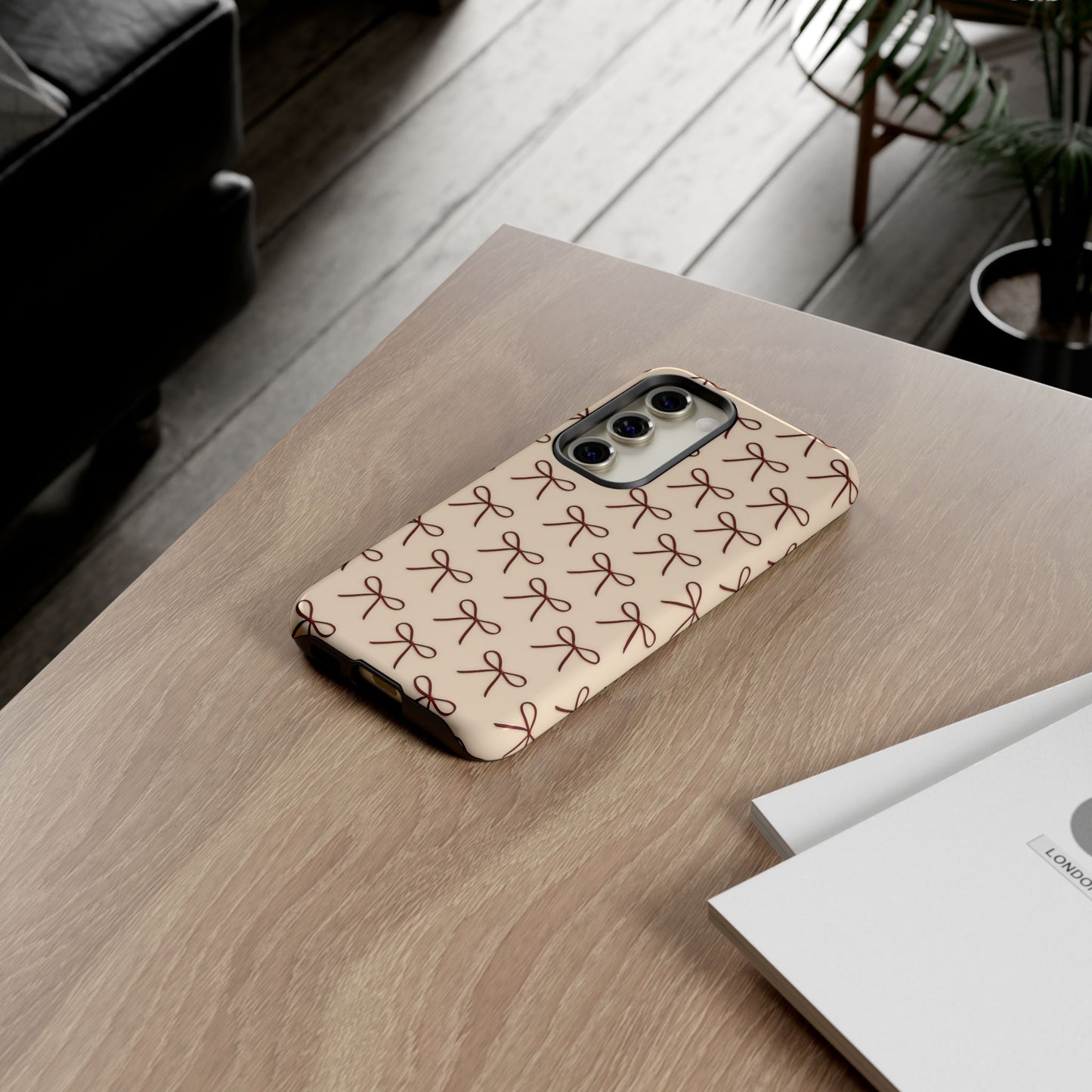 Coquette Bow Phone Case | Neutral Beige Aesthetic iPhone & Samsung Tough Case