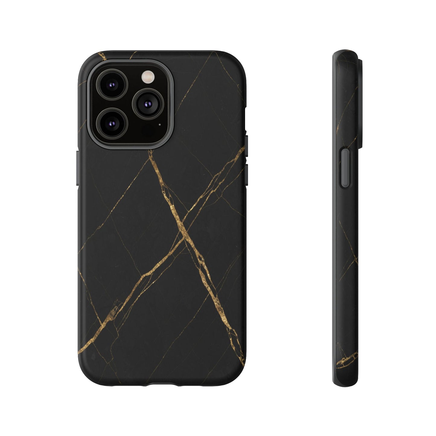 Black Marble Phone Case with Gold Veins – Luxury Minimal Aesthetic Tough Case