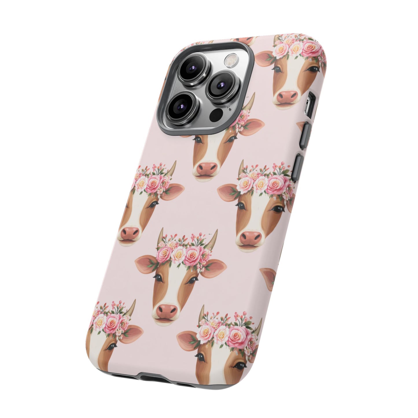 Floral Cow Phone Case – Cute Pink Cow Print Tough Protective Case for Iphone, Samsung Galaxy and Pixel