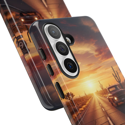 Route 66 Sunset Desert Highway Phone Case – Road Trip Travel Aesthetic Tough Case