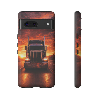 Big Rig Truck Phone Case Sunset Highway Semi Truck iPhone Samsung Cover