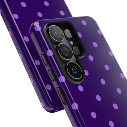 Purple Polka Dot Tough Phone Case – Cute Stylish Durable Protective Cover for Iphone, Samsung Galaxy and Pixel
